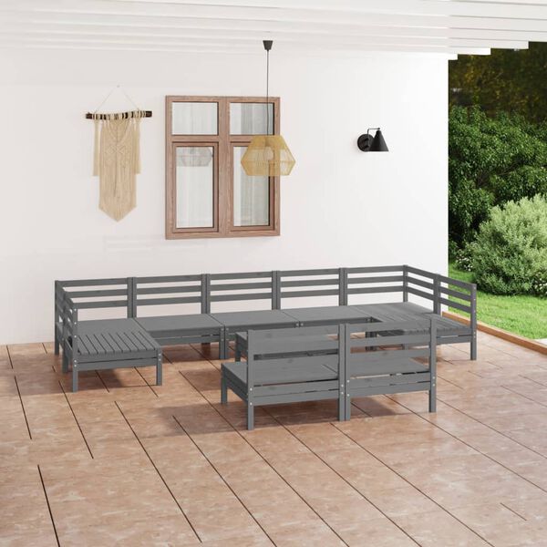 vidaXL 10 Piece Garden Lounge Set Grey Solid Wood Pine