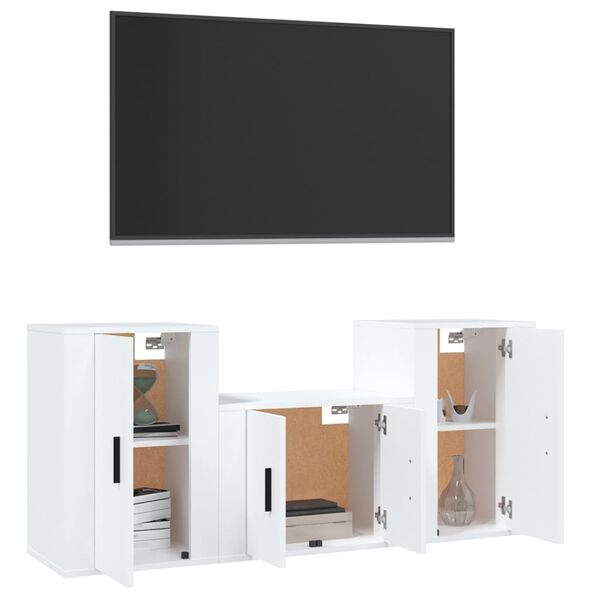 vidaXL 3 Piece TV Cabinet Set White Engineered Wood