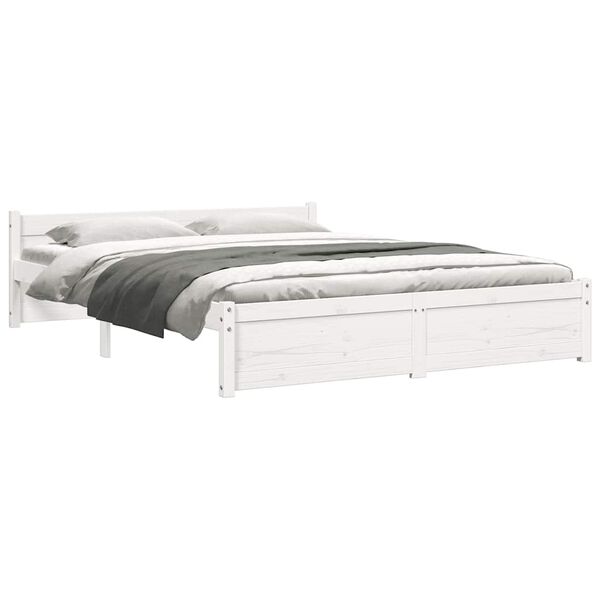 vidaXL Bed Frame without Mattress White Solid Wood 135x190 cm Double Double