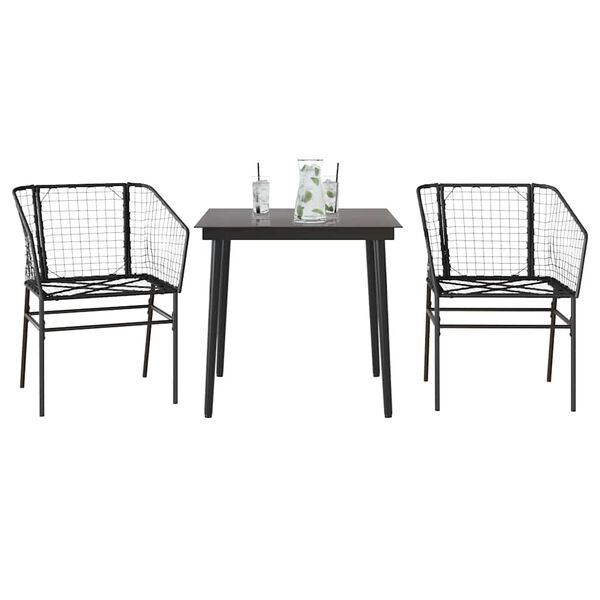vidaXL 3 Piece Garden Dining Set Black Poly Rattan Glass