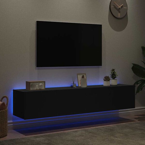 vidaXL TV Wall Cabinets with LED Lights 2 pcs Black 80x35x31 cm
