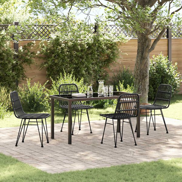 vidaXL Garden Dining Set 5 pcs Black Powder-Coated Steel