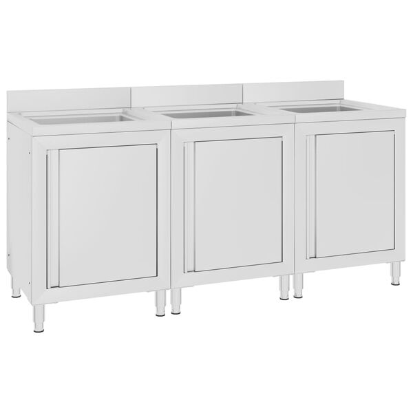vidaXL Commercial Kitchen Sink Cabinets 3 pcs Stainless Steel