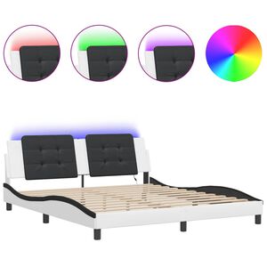 vidaXL Bed Frame with LED without Mattress "Zadar" White and Black 180x200 cm