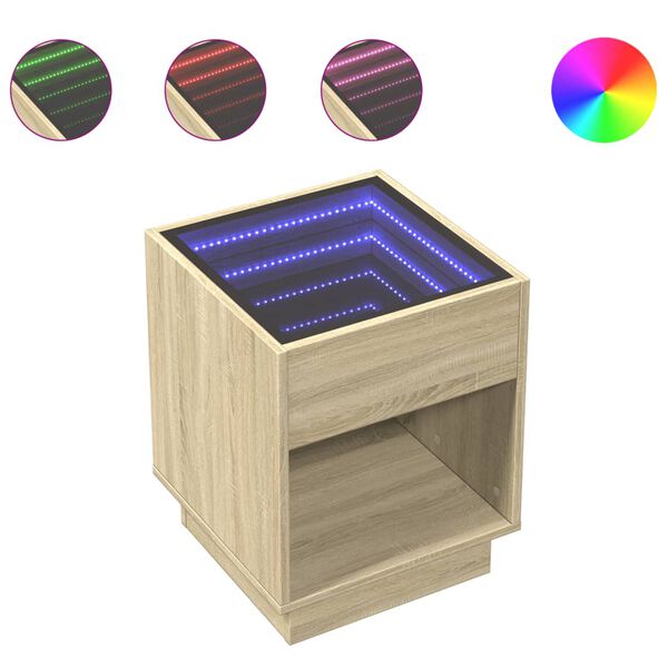 vidaXL Coffee Table with Infinity LED Sonoma Oak 40x40x50 cm