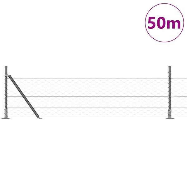 vidaXL Fence with Posts Grey 0.5 x 50 m PVC-coated steel