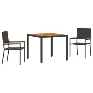 vidaXL Garden Dining Set 3 pcs Black Poly Rattan