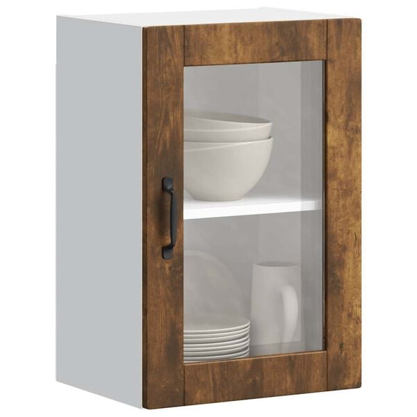 vidaXL Kitchen Wall Cabinet with Glass Door&nbsp;Porto Smoked Oak