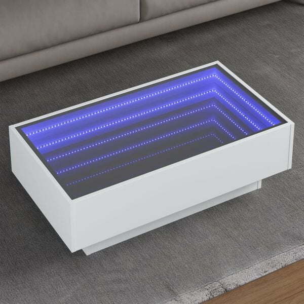 vidaXL Coffee Table with LED White 90x50x30 cm Engineered Wood