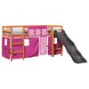 vidaXL Kids' Loft Bed with Curtains Pink 80x200 cm Solid Wood Pine
