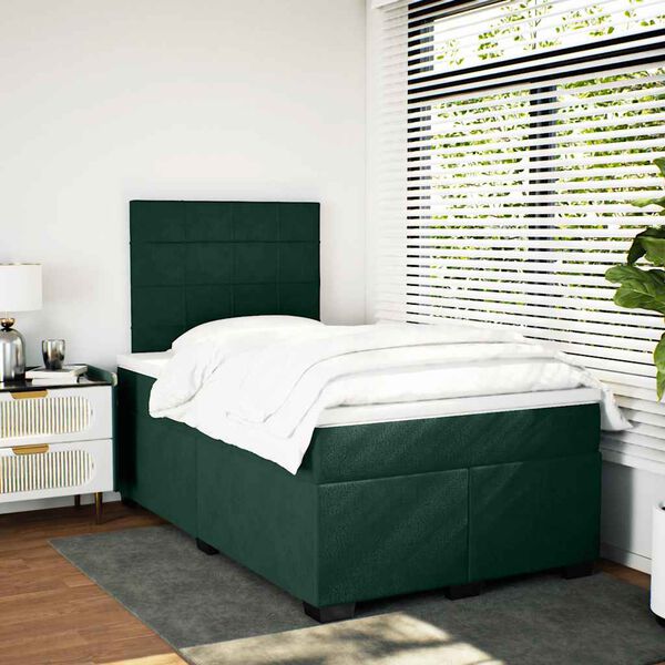 vidaXL Box Spring Bed with Mattress Dark Green 120x190 cm Small Double Velvet