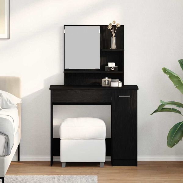 vidaXL Dressing Table Black Oak 86.5 x 35 x 136 cm Engineered Wood
