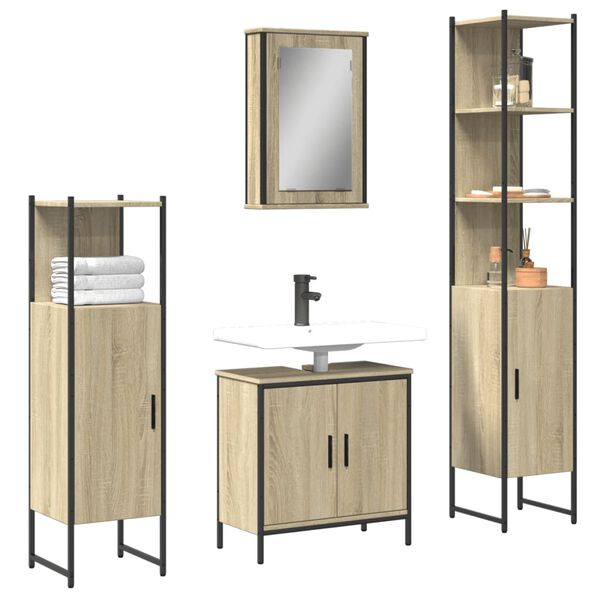 vidaXL 4 Piece Bathroom Furniture Set Sonoma Oak Engineered Wood