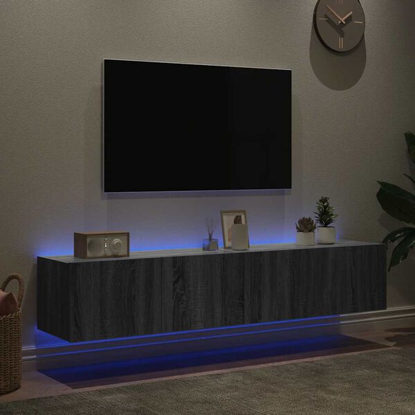 vidaXL TV Wall Cabinets with LED Lights 2 pcs Grey Sonoma 80x35x31 cm
