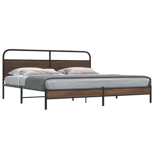 vidaXL Metal Bed Frame without Mattress Brown Oak 180x200 cm Super King