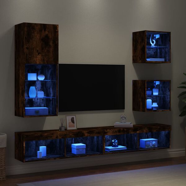 vidaXL 5 Piece TV Wall Units with LED Smoked Oak Engineered Wood