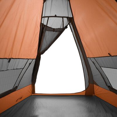 vidaXL Camping Tent Tipi 7-Person Grey and Orange Waterproof