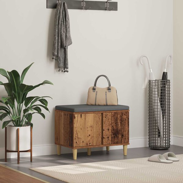 vidaXL Hall Bench with Cushion with Storage Old Wood 60 x 38 x 46 cm