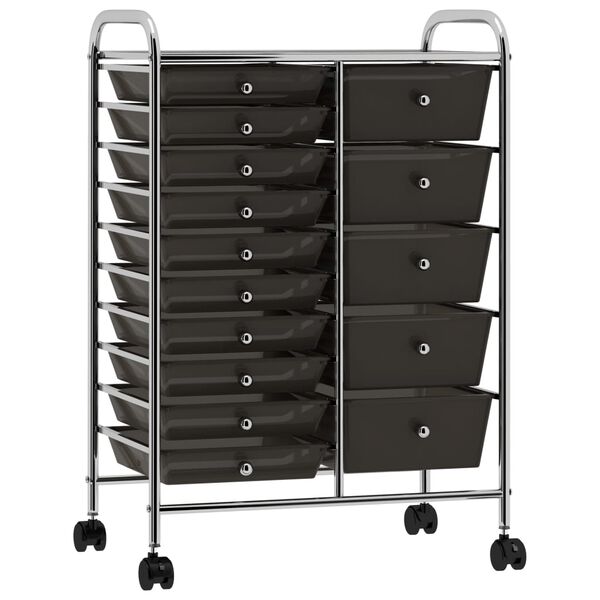 vidaXL XXL 15-Drawer Mobile Storage Trolley Black Plastic