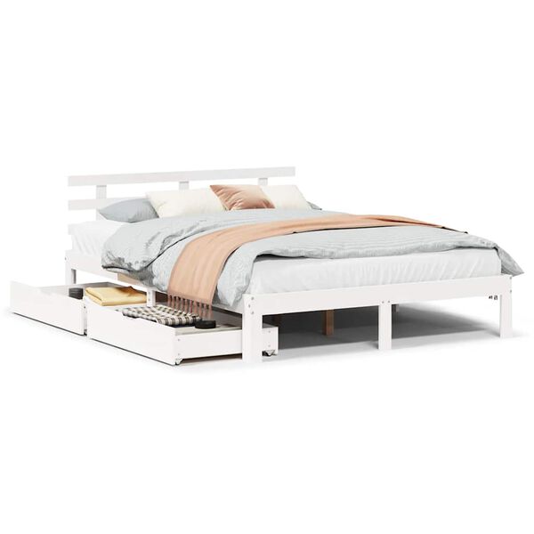 vidaXL Bed Frame with Drawers without Mattress White 135x190 cm Double