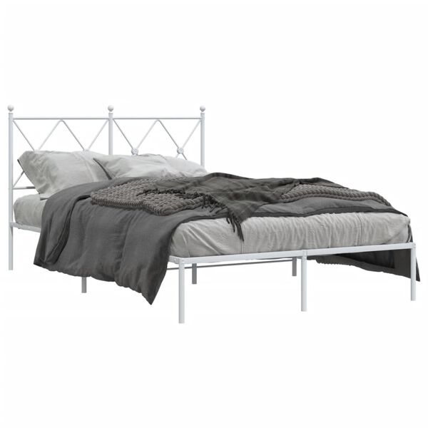 vidaXL Metal Bed Frame without Mattress with Headboard White 120x190cm