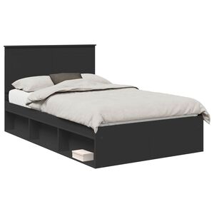 vidaXL Bed Frame with Drawer Plain Black 135 x 190 cm Solid Pine Wood