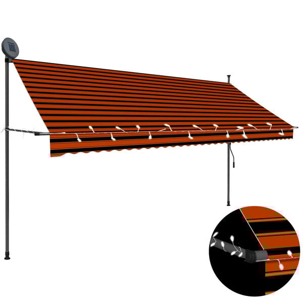 vidaXL Manual Retractable Awning with LED 350 cm Orange and Brown