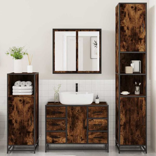 vidaXL 4&nbsp;Piece Bathroom Furniture Set&nbsp;Smoked Oak Engineered Wood