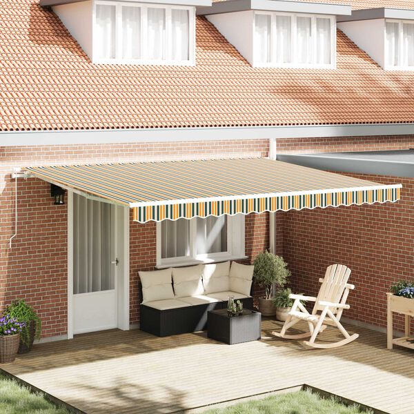 vidaXL Awning Striped Green and yellow 4.5 x 3 m Polyester and metal