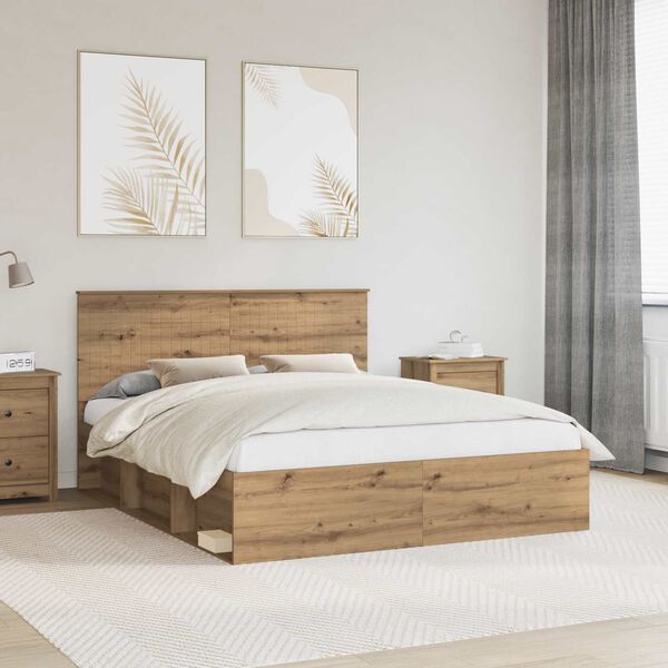 vidaXL Bed Frame Artisian Oak 160 x 200 cm Solid Pine Wood