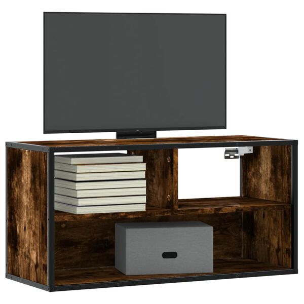 vidaXL TV Cabinet Smoked Oak 80x31x39.5 cm Engineered Wood and Metal