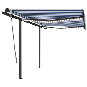 vidaXL Manual Retractable Awning with LED 3x2.5 m Blue and White