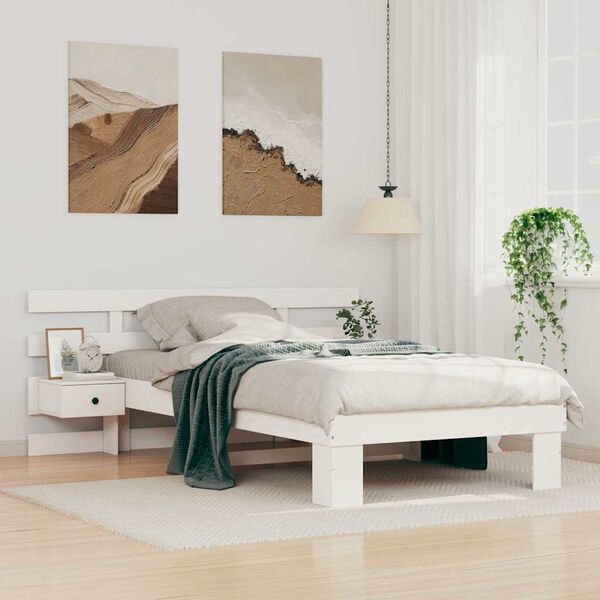 vidaXL Bed Frame with Headboard White 90 x 200 cm Solid Pine Wood