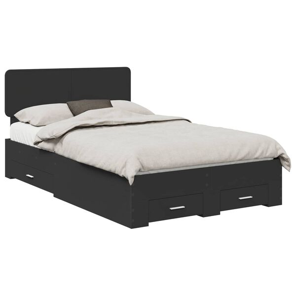 vidaXL Bed Frame with Headboard Black 135 x 190 cm Engineered Wood