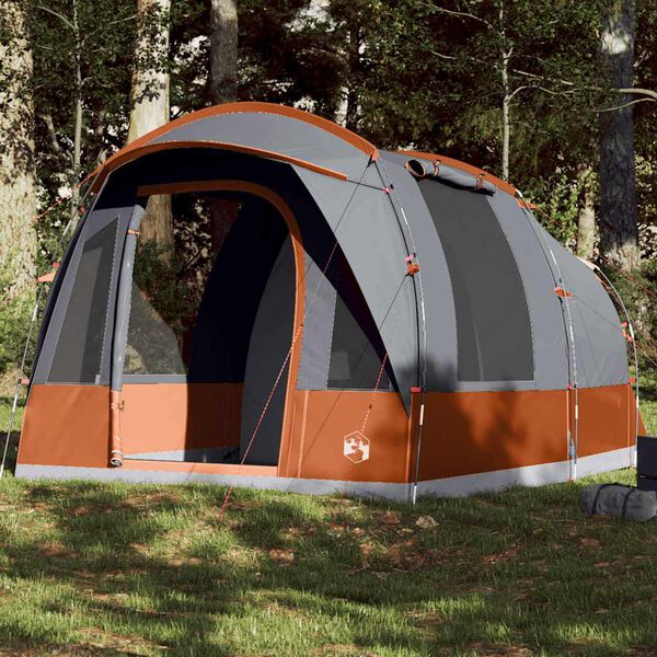vidaXL Camping Tent Tunnel 3-Person Grey and Orange Waterproof