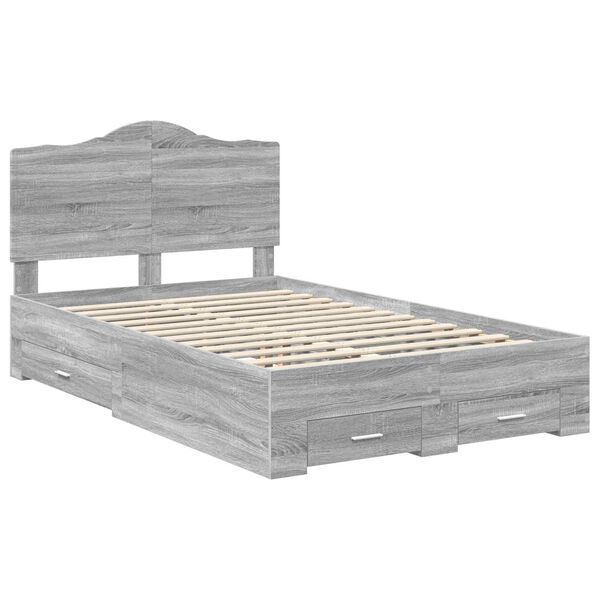 vidaXL Bed Frame with Drawer Grey Sonoma 135 x 190 cm Engineered Wood