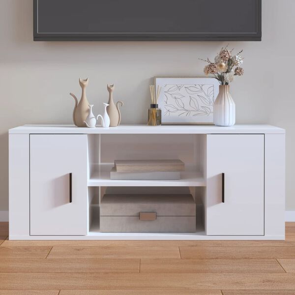 vidaXL TV Cabinet High Gloss White 100x35x40 cm Engineered Wood