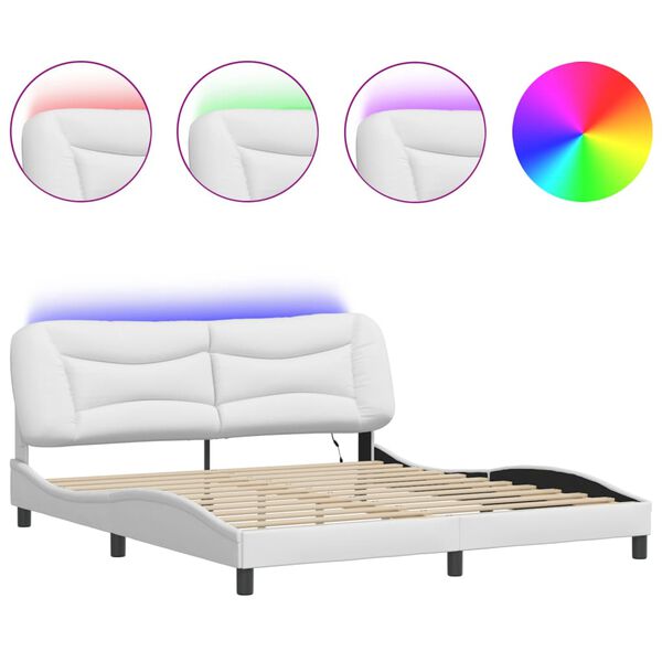 vidaXL Bed Frame with LED without Mattress "Hvar" White 180x200 cm