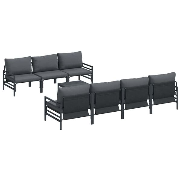 vidaXL Garden Sofa Set with Cushion 8 pcs Black Steel