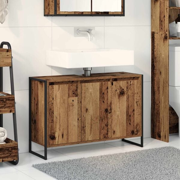 vidaXL Bathroom Cabinet Old Wood 90 x 30 x 60 cm Engineered Wood
