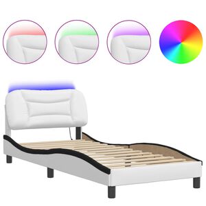 vidaXL Bed Frame with LED without Mattress "Hvar" White and Black 90x190 cm