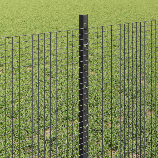 vidaXL Fence with Post Grey 0.6 x 50 m Steel and PVC
