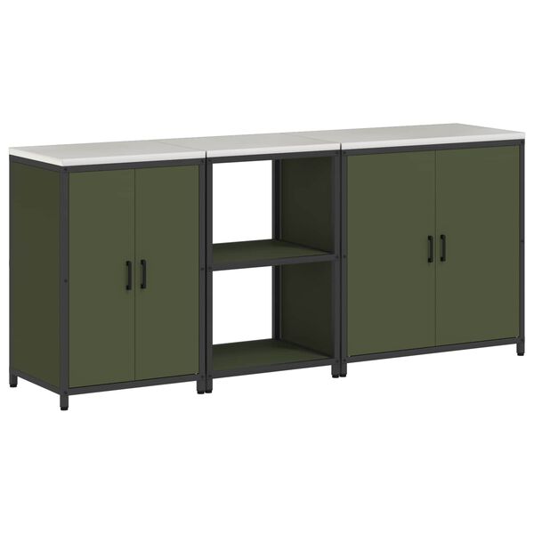 vidaXL Kitchen Storage Set 3 pcs Olive Green Cold-rolled Steel