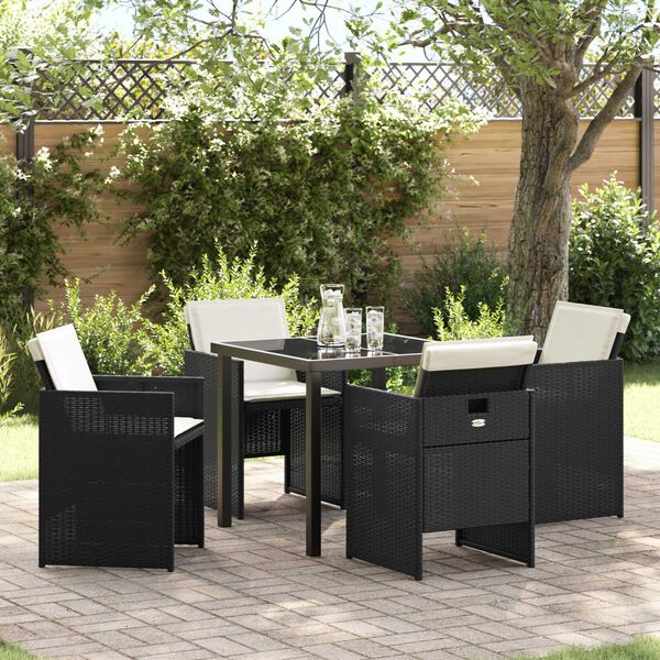 vidaXL Garden Dining Set 5 pcs Black Poly Rattan