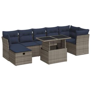 vidaXL 8 Piece Garden Sofa Set with Cushions Grey Poly Rattan Acacia