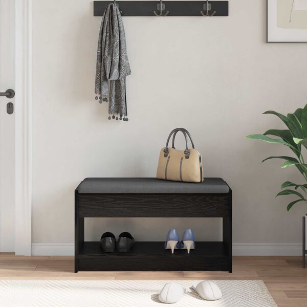 vidaXL Hall Bench Black Oak 83 x 38 x 45 cm Engineered Wood and Fabric