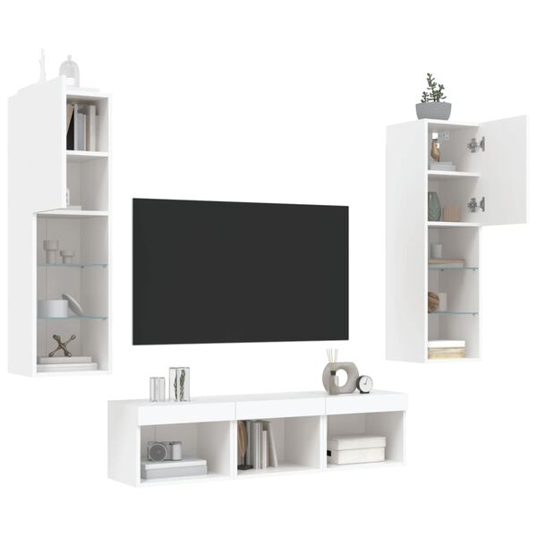 vidaXL 5 Piece TV Wall Units with LED White Engineered Wood