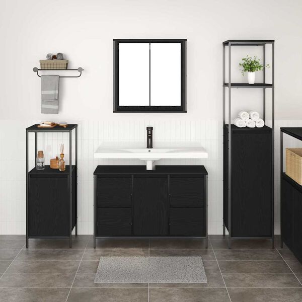 vidaXL Bathroom Furniture Set 3 pcs Black Oak Engineered Wood