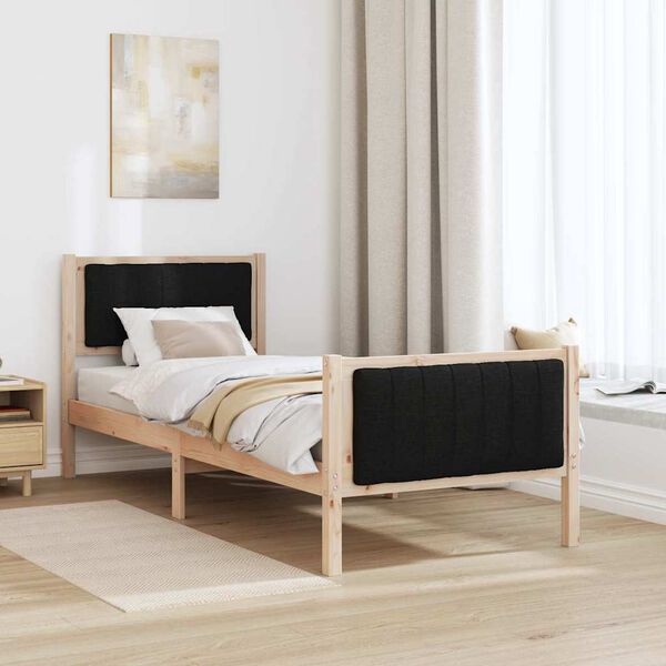 vidaXL Bed frame Brown and black 75 x 190 cm Solid pine wood