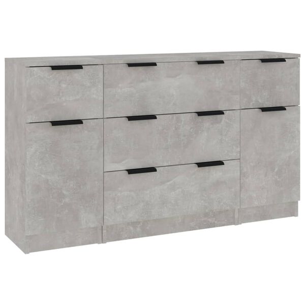 vidaXL 3 Piece Sideboard Set Concrete Grey Engineered Wood